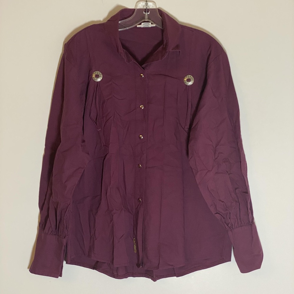 Vintage Jaclyn Top Womens Medium Purple Western Concho Buttons Fringe‎ USA 90s